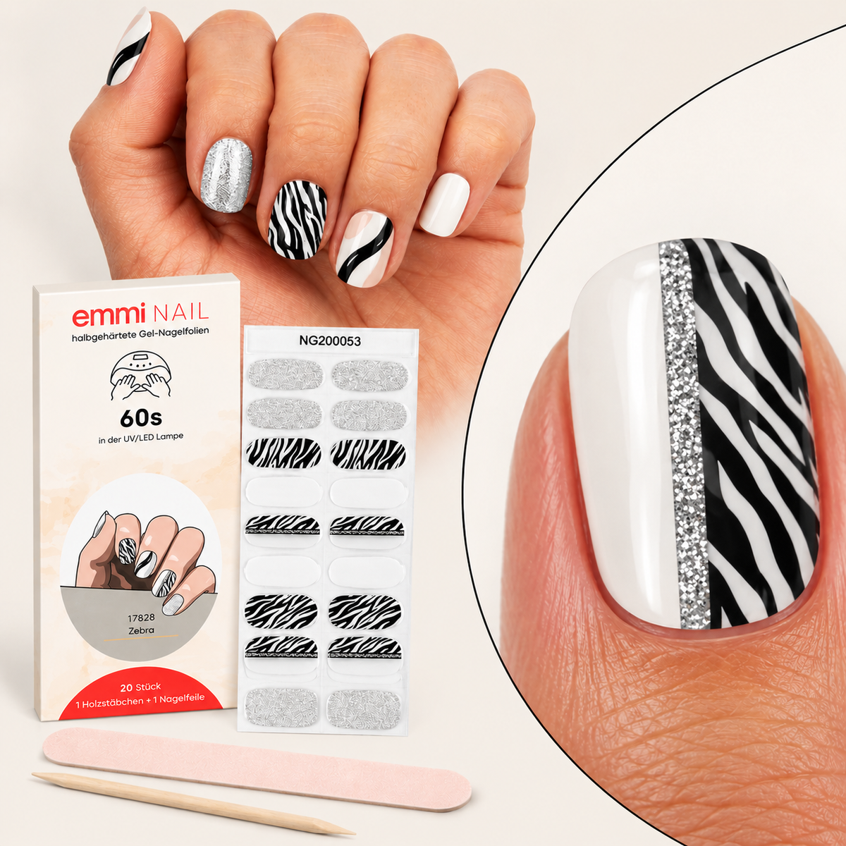 Gel Nagelfolien Zebra 20Stk.