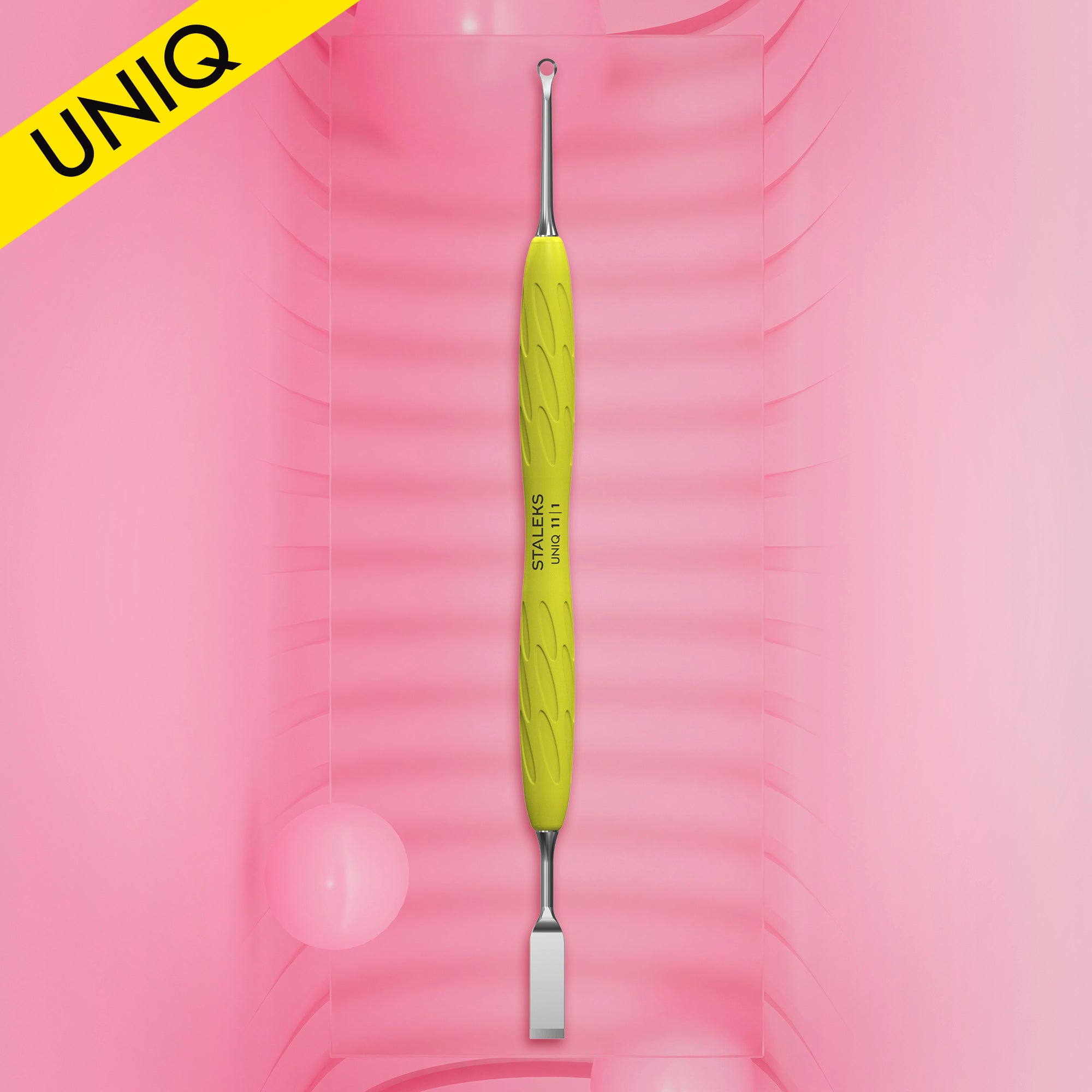 Staleks Poussoir de manucure avec manche en silicone jaune, UNIQ 11 TYPE 2