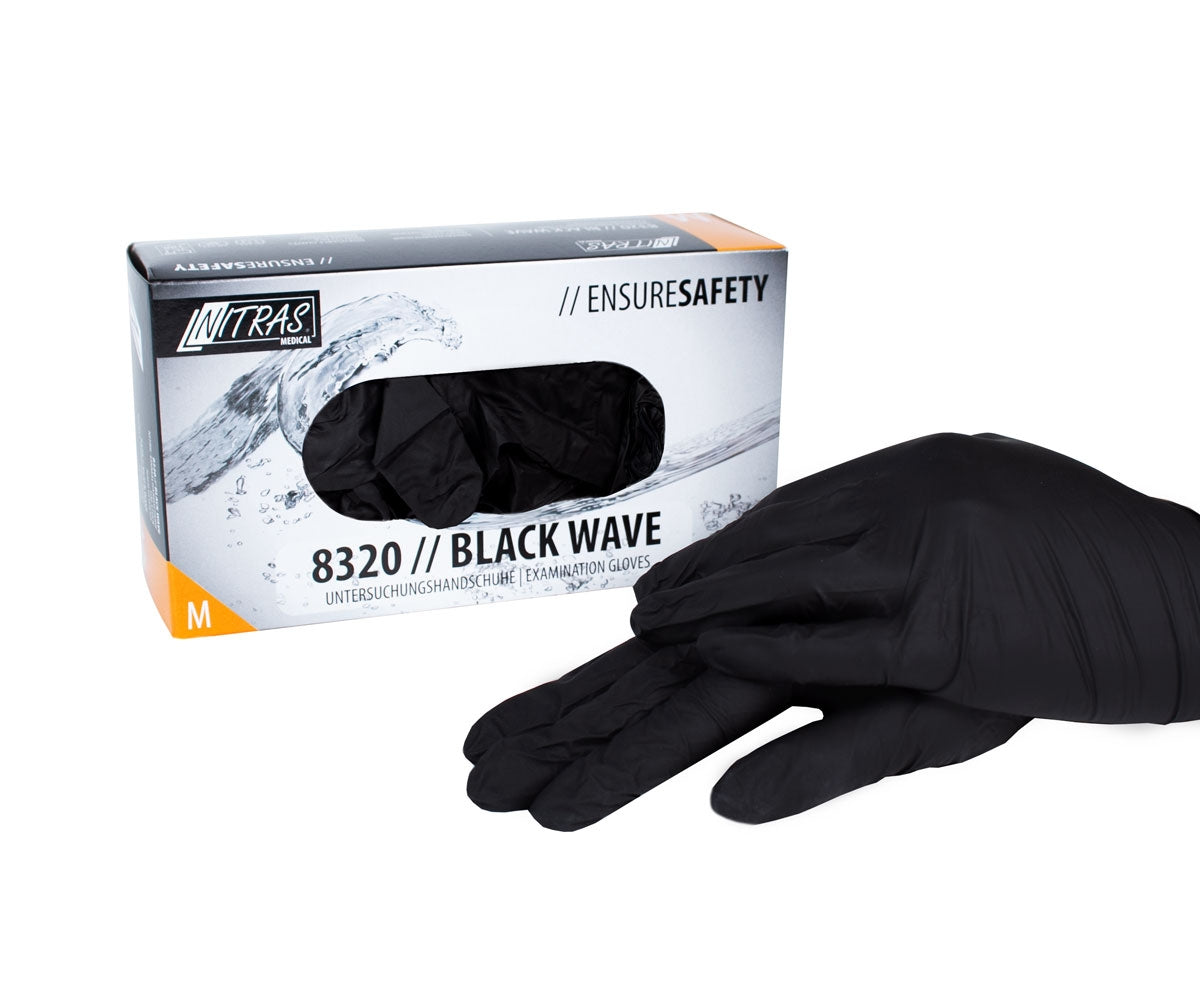 Gants en nitrile, sans poudre, 100 pièces, noir, taille M