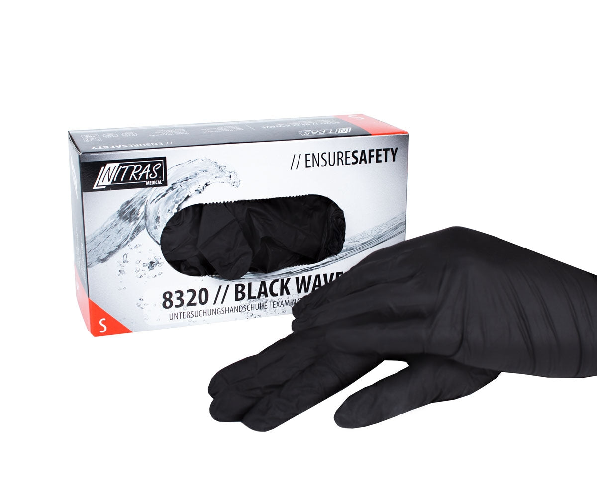 Gants en nitrile, sans poudre, 100 pièces, noir, taille S