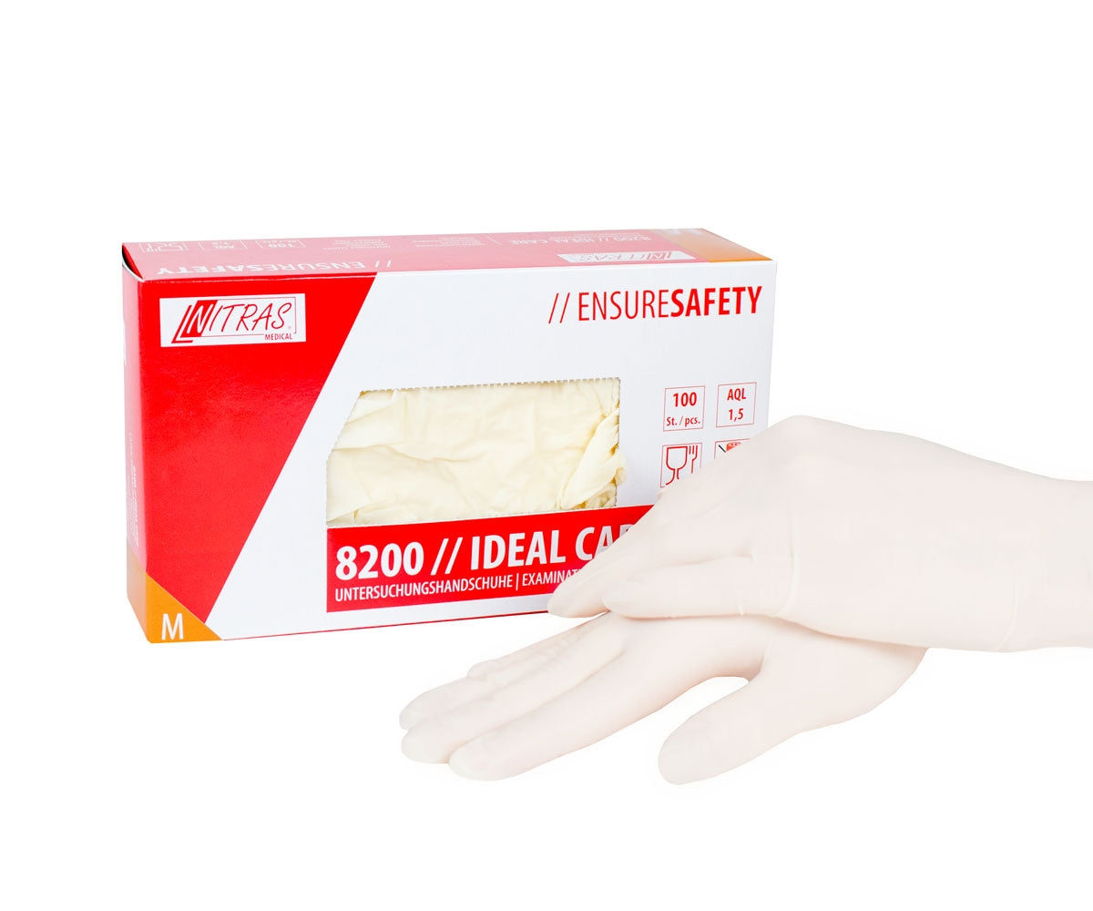 Gants en latex, sans poudre, 100 pièces, blancs, taille M