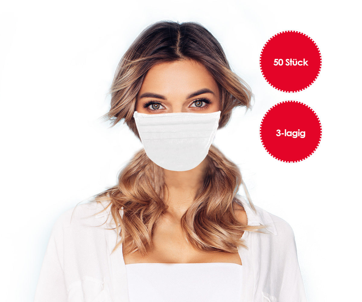 Masque facial 3 plis EN14683 Type IIR 50 pièces blanc 