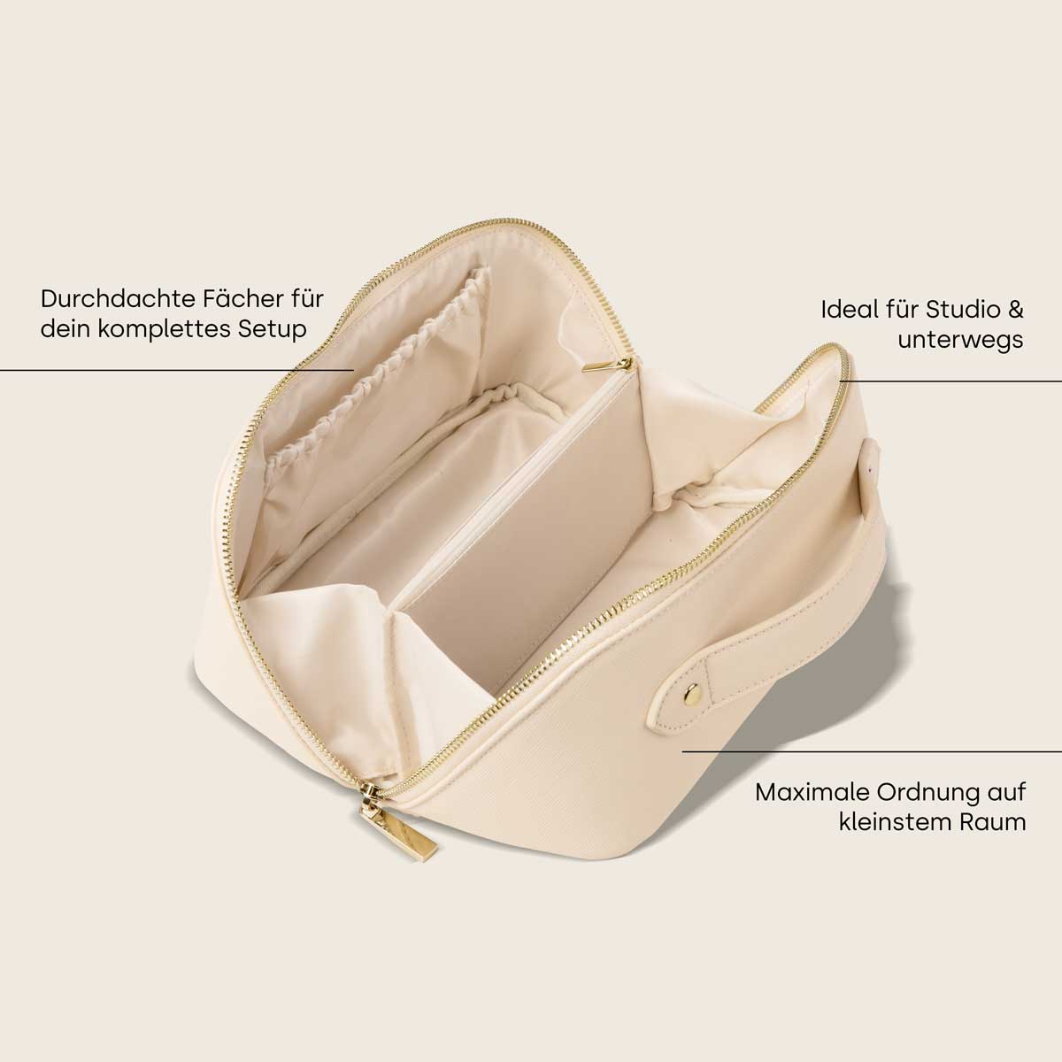 Emmi-Nail Beauty Bag Beige mit goldenem Logo