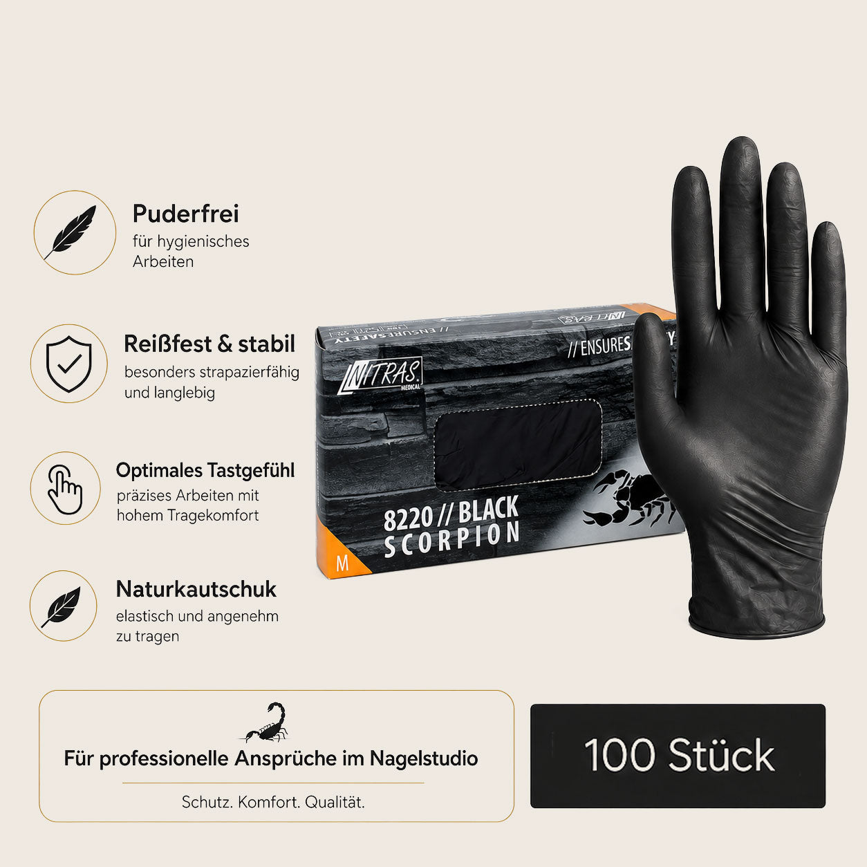 Latex-Handschuhe puderfrei 100St. schwarz, Gr. M