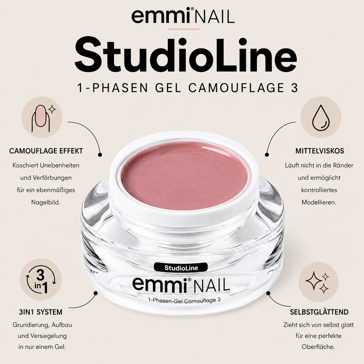 Gel monophasé camouflage Emmi-Nail Studioline -3- 15 ml 